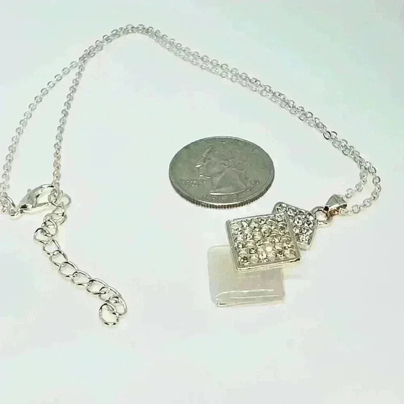 NWOT Rhombus Geometric Rhinestone Necklace and Earrings Set - Picture 3 of 3